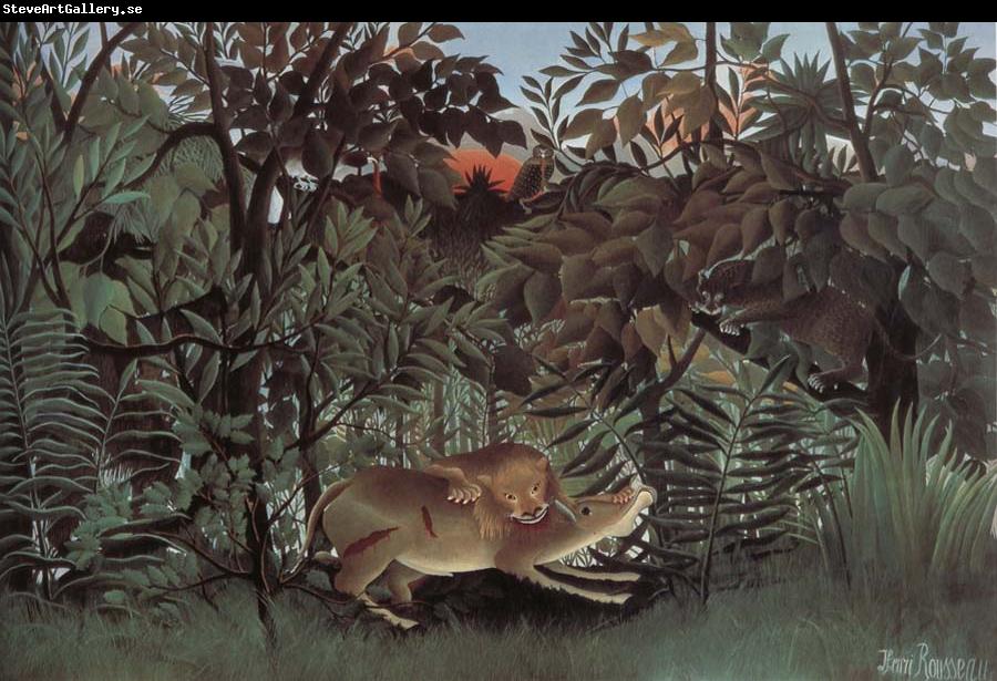 Henri Rousseau The Hungry lion attacking an antelope